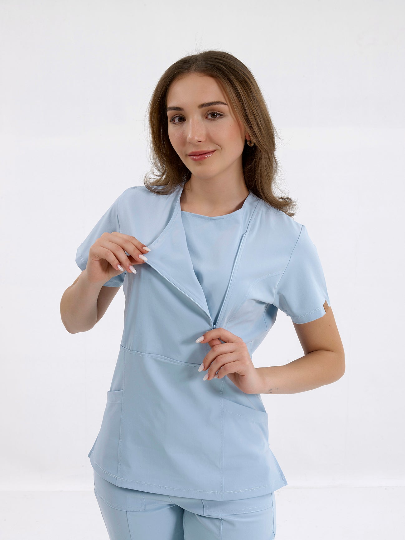 BRL Medikago Women's Medical Scrub Top – Hidden Zipper Design - 4 Way Stretch