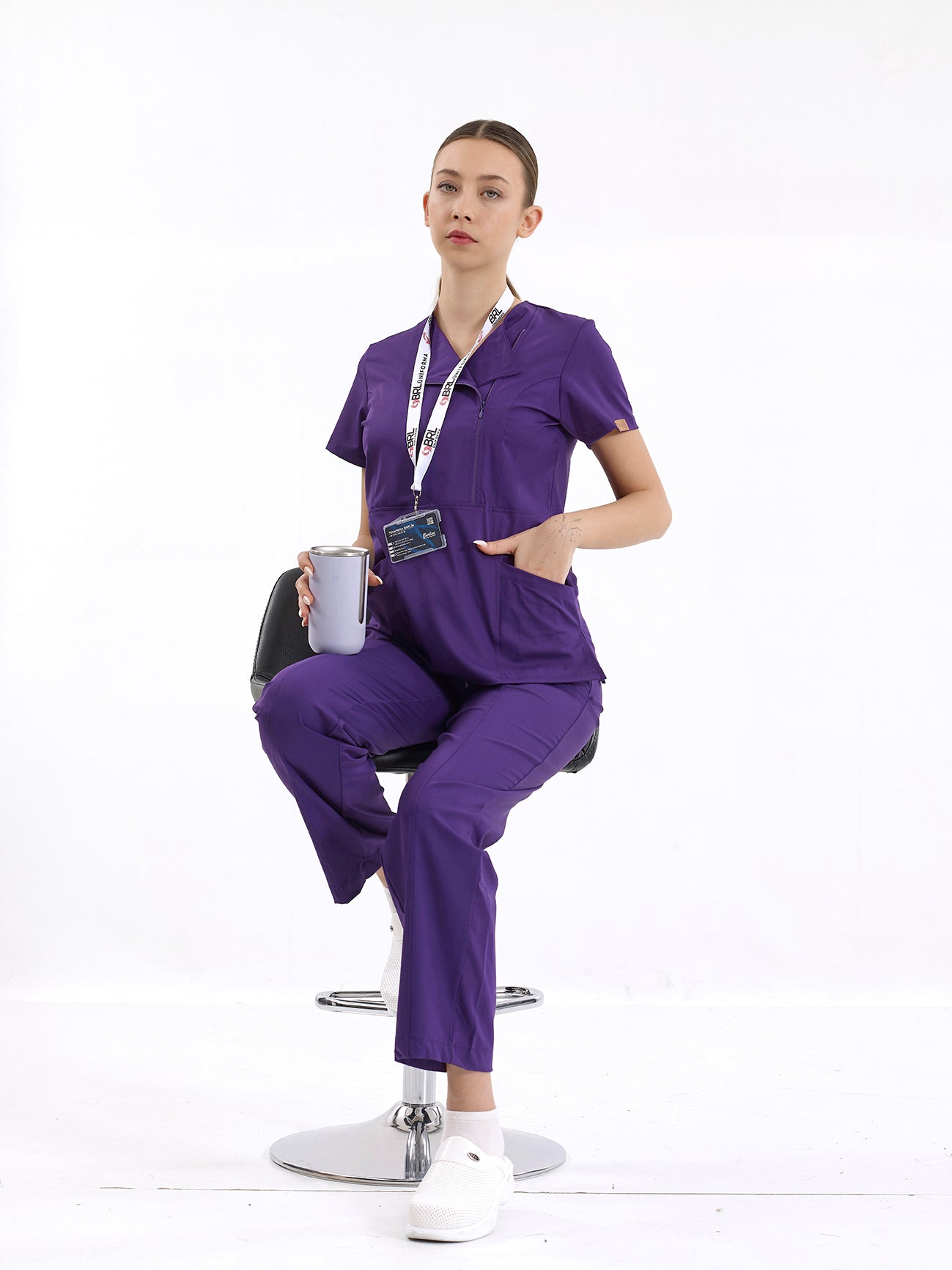 BRL Medikago Women's Medical Scrub Top – Hidden Zipper Design - 4 Way Stretch