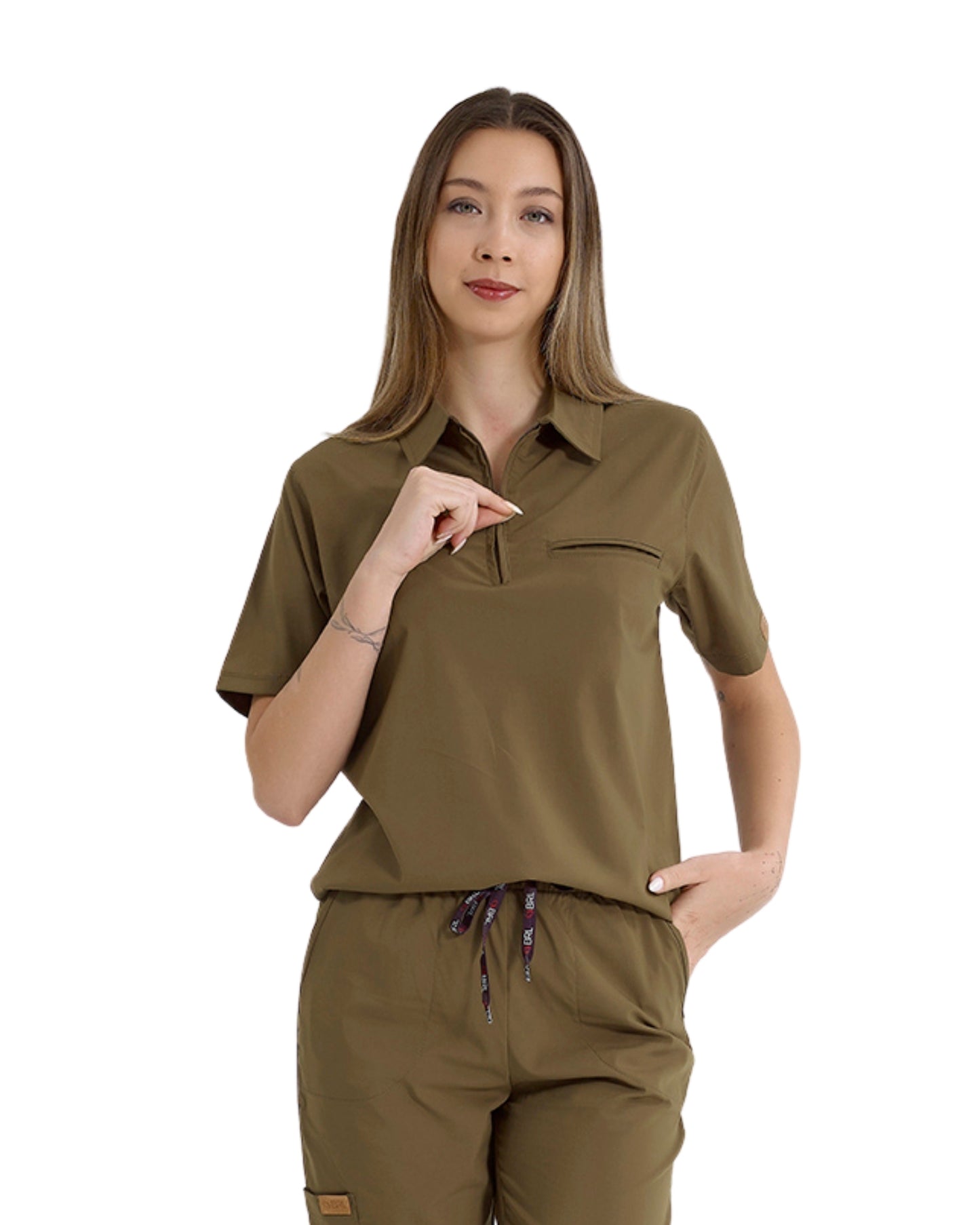 BRL Uniforma Medizip Unisex 2-Wege Stretch Polokragen Kasack mit Reißverschluss.