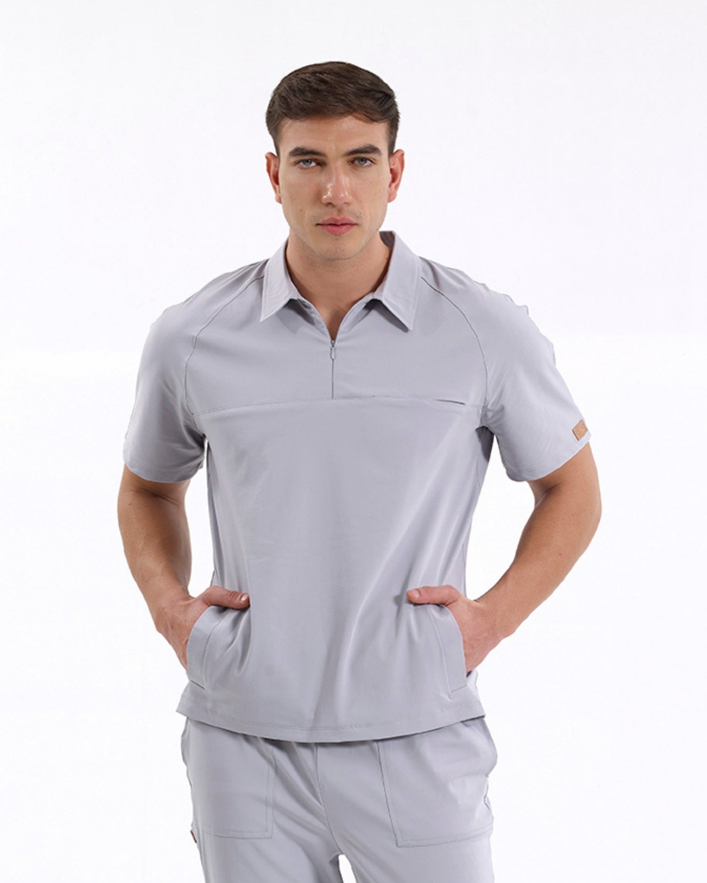 BRL Medimen - Camiseta médica para hombre - Cuello polo con cremallera oculta - Mangas raglán