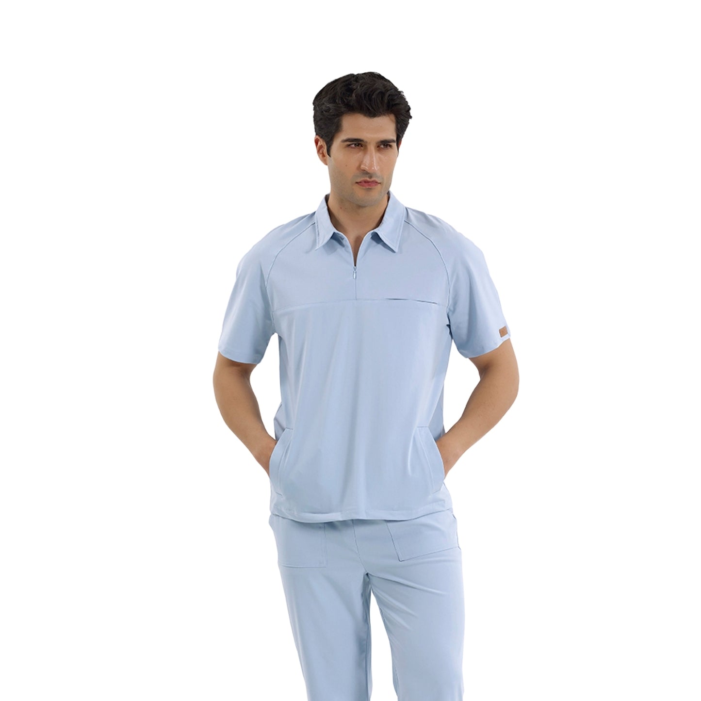 BRL Medimen - Camiseta médica para hombre - Cuello polo con cremallera oculta - Mangas raglán