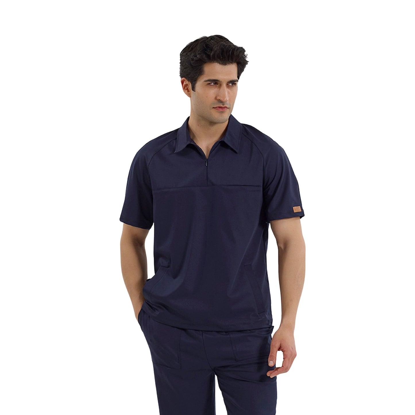 BRL Medimen - Camiseta médica para hombre - Cuello polo con cremallera oculta - Mangas raglán