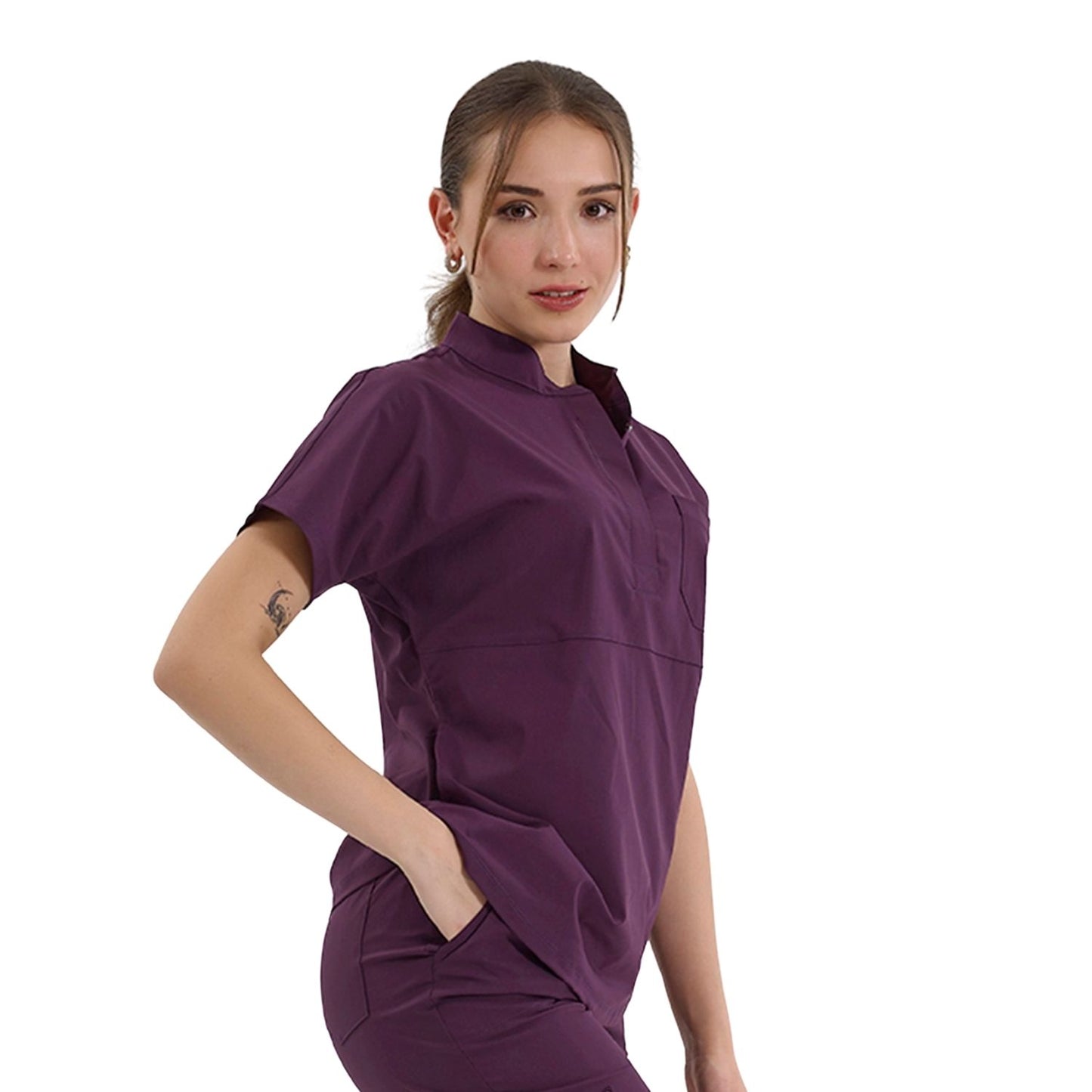 Brl SnapS Medical Scrub Top for female doctors and nurses in color plum at meduniforms.store