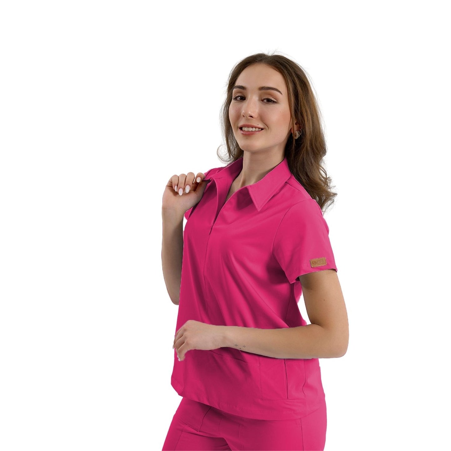 Brl Medinilla Women`s Medical Scrub Top pomegranate color for doctors and nurses from MedUniforms.store