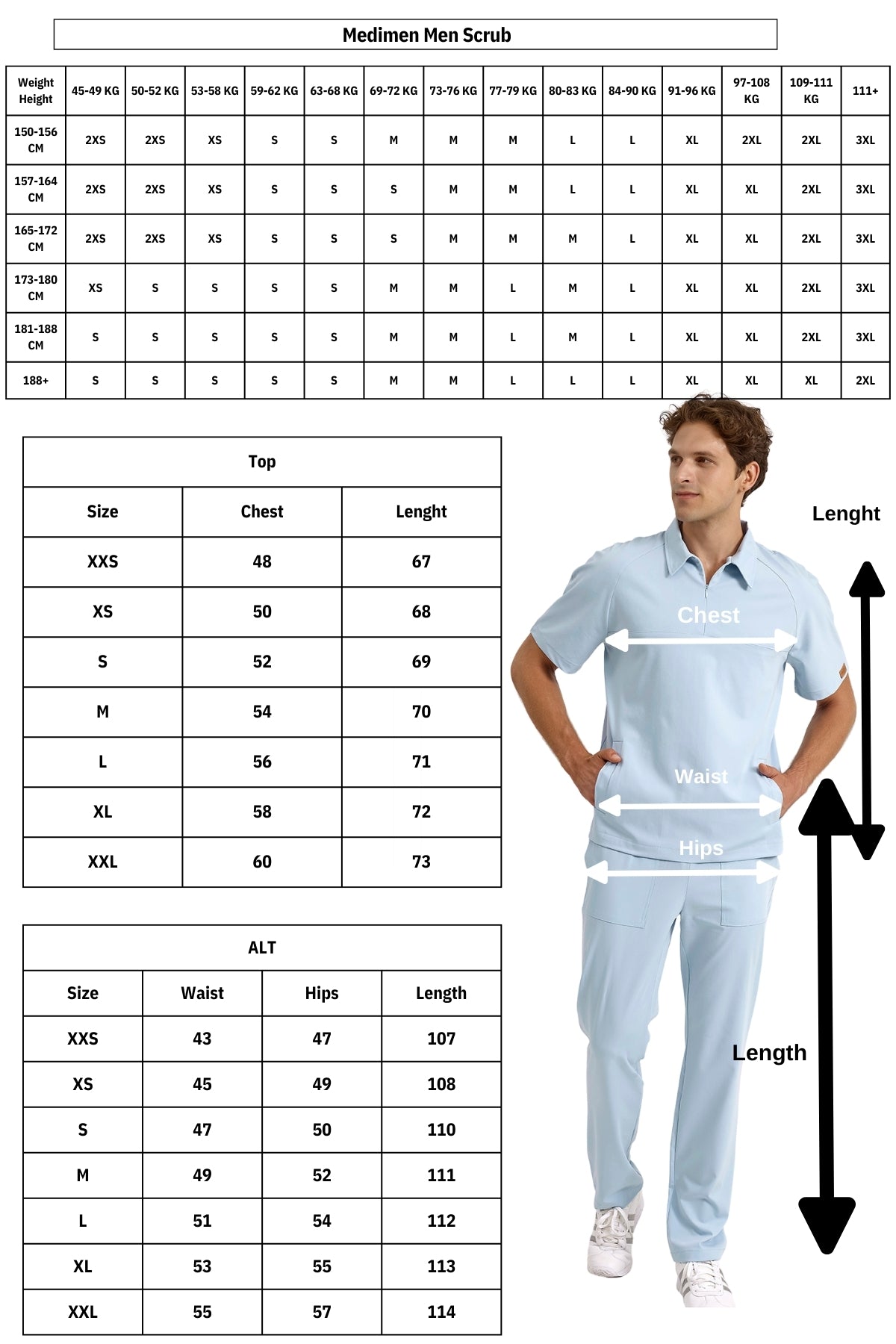 BRL Medimen Men’s Medical Scrub Top – Polo Collar with Hidden Zipper – Raglan Sleeve Design