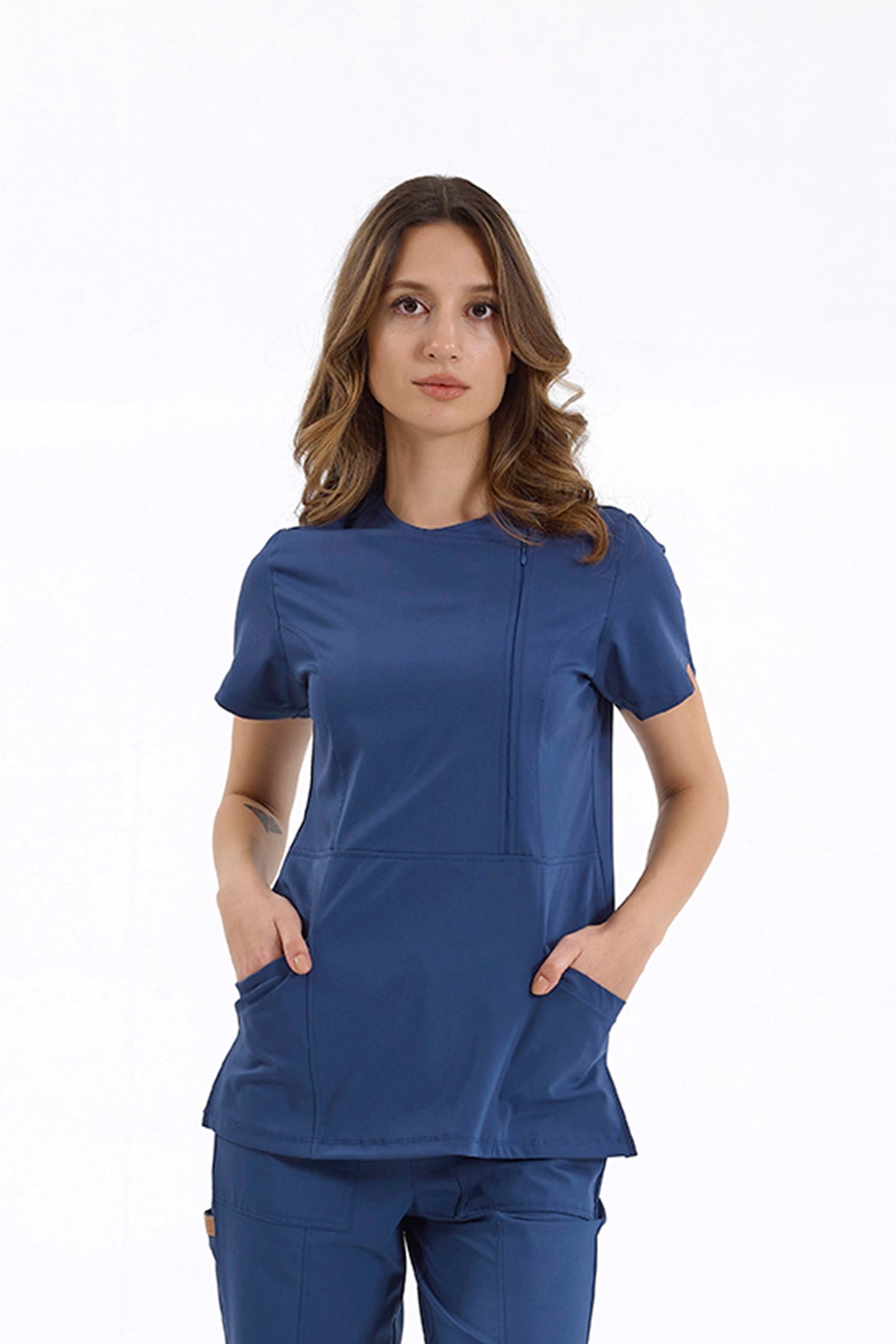 BRL Medikago Women's Medical Scrub Top – Hidden Zipper Design - 4 Way Stretch
