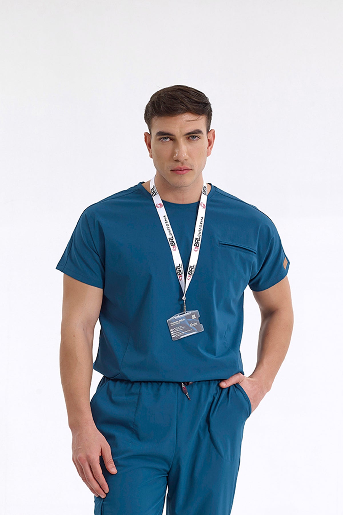 BRL Uniforma - Blusa médica unisex de cuello redondo y elástico en dos direcciones Bagel