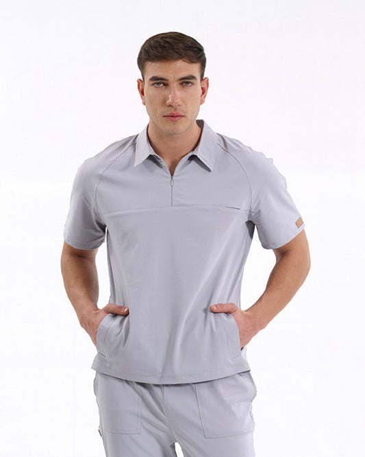 BRL Medimen Men’s Medical Scrub Top – Polo Collar with Hidden Zipper – Raglan Sleeve Design