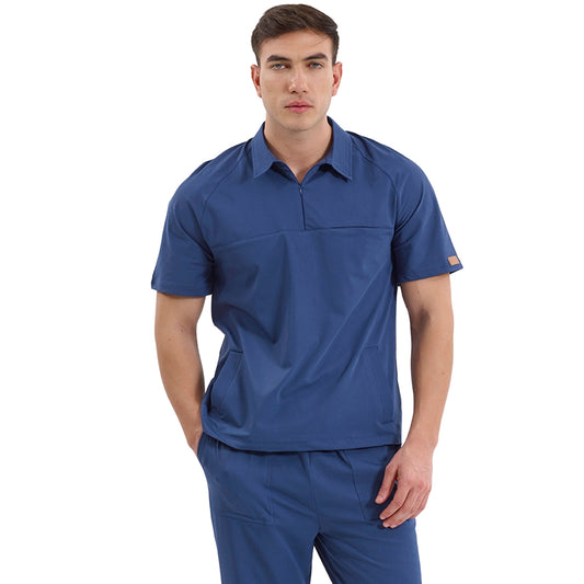 BRL Medimen Men’s Medical Scrub Top – Polo Collar with Hidden Zipper – Raglan Sleeve Design