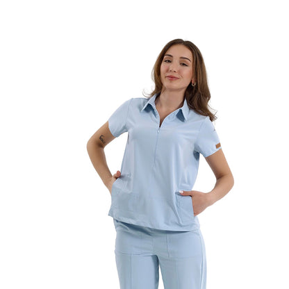 Brl Medinilla Women`s Medical Scrub Top Baby Blue color from MedUniforms.store